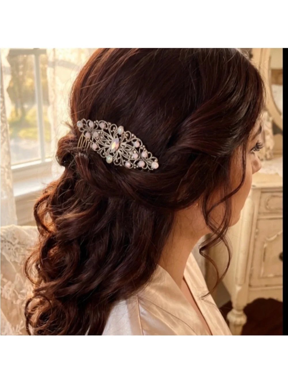 Elegant Gold and Pink Faux Crystal Rhinestone Hair Comb 3.0”FINAL PRICE DROP